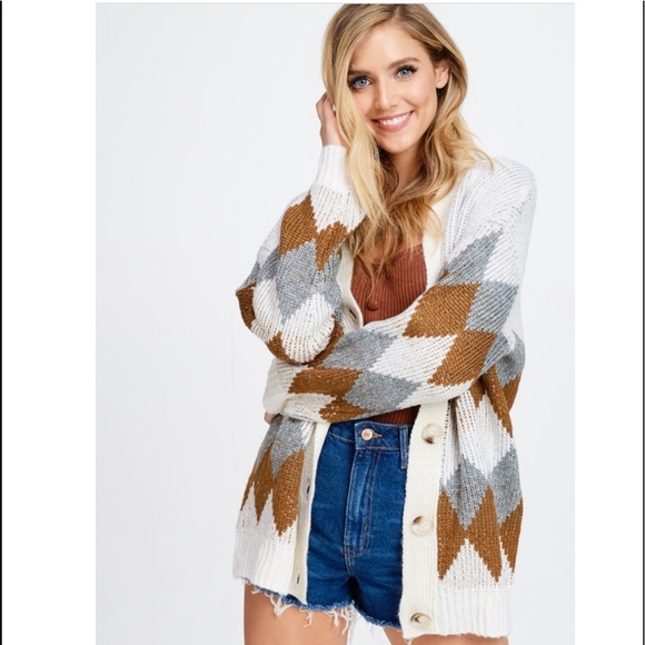 RESTOCK  // BOYFRIEND ARGYLE CARDIGAN - Picture 3 of 5
